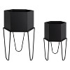 Kate and Laurel Jarvan Planter Hexagon Metal Freestanding Planter, 2 Piece, Black - 2 of 4