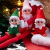 Joyfy Christmas Stocking Stuffer 3-Pack Poseable Tiny Elf Dolls – Interactive Christmas Decor (Red, Green & Pink) - 2 of 4