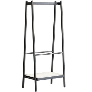 Kumasinova Coat Rack Freestanding with Rattan Shelf,Solid Oak Wood Clothes Rack with Shelves,Clothing Rack for Hanging Clothes for Bedroom,Black - 1 of 4