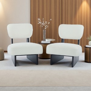 Polyester Modern Lounge Chairs Set of 2 with Wood Base and Wide Cushions - 1 of 4