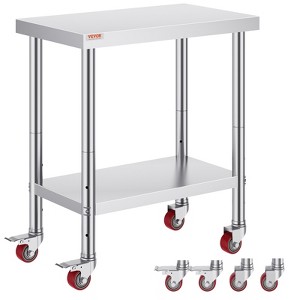 VEVOR Stainless Steel Work Table 30 x 18 x 34 Inch, 700 LBS Load Capacity with 4 Wheels, 3 Adjustable Height Levels, Silver - 1 of 4