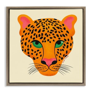 Stupell Industries Modern Leopard Wildlife Face Black Framed Floater Canvas Wall Art - 1 of 4