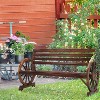 VINGLI Outdoor Rustic Wooden Bench with Wagon Wheel Arms, 3 People Garden Bench Front Porch Furniture Patio Lawn Yard Park, Indoor and Ourdoor Decor - 2 of 4