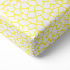 Bacati - Ikat Yellow Giraffe Muslin 100 percent Cotton Universal Baby US Standard Crib or Toddler Bed Fitted Sheet - 1 of 4
