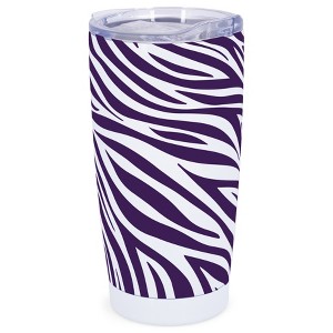 Elanze Designs 20 oz Stainless Steel On the Go Insulated Travel Tumbler With Push Top Lid, Royal Purple Zebra Print White - 1 of 4