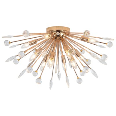 LLHZSY 12-Light 30 1/2" Dandelion Firework Crystal Flush Mount Ceiling Lights Fixture-Gold
