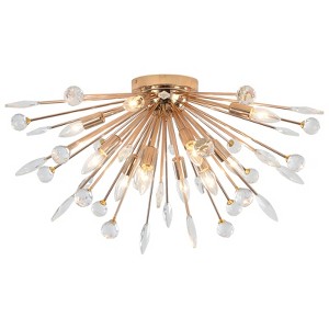 LLHZSY 12-Light 30 1/2" Dandelion Firework Crystal Flush Mount Ceiling Lights Fixture-Gold - 1 of 4
