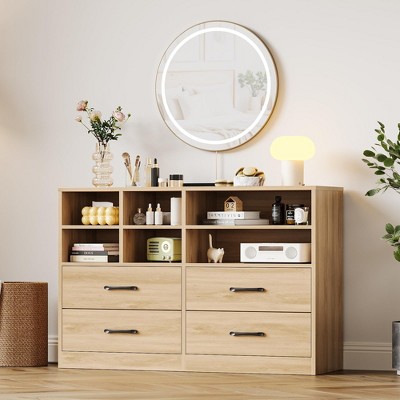 4 Drawer Dresser for Bedroom with 6 Storage Cubbies Adjustable Shelves