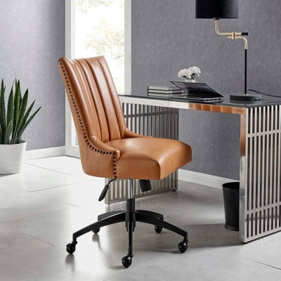 Empower Tufted Vegan Leather Swivel Office Chair in Black Tan