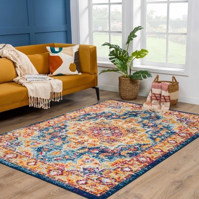 Ivory and Navy Rectangular Polypropylene Area Rug 5'3" x 7'3"