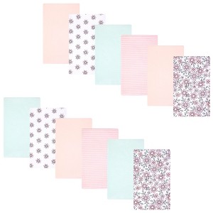 Hudson Baby Infant Girls Cotton Flannel Burp Cloths 12-Pack Bundle, Pink Mint Floral, One Size - 1 of 4
