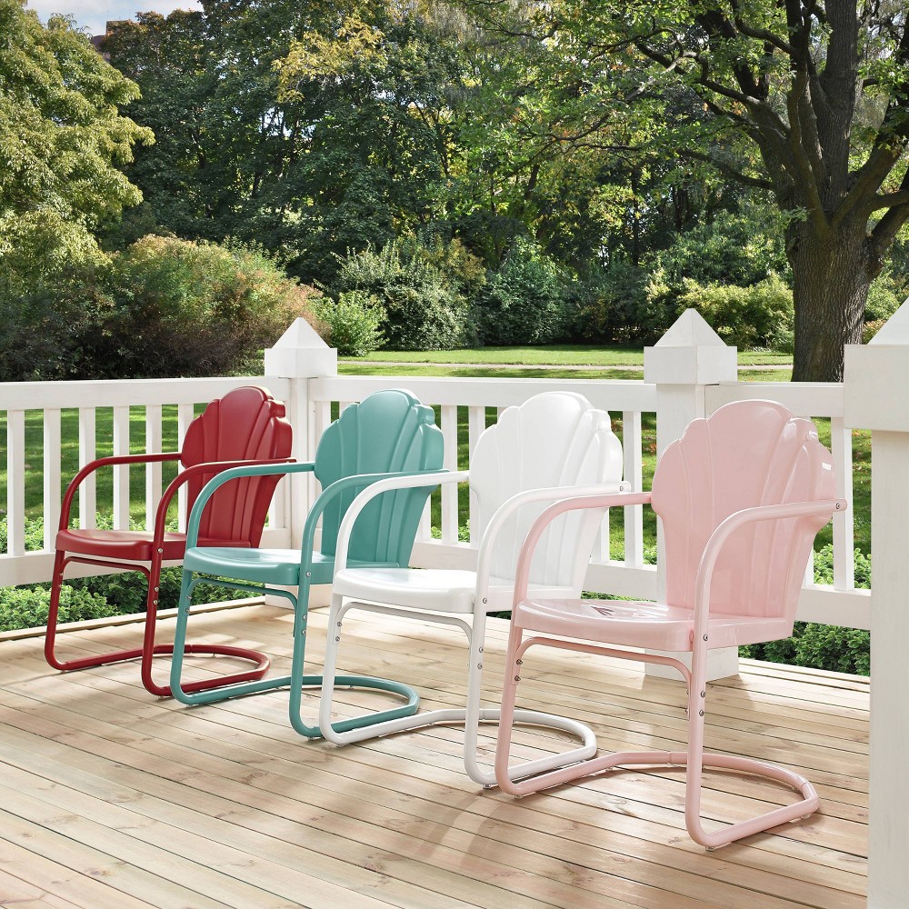 Photos - Garden Furniture Crosley 2pc Tulip Retro Metal Chair - Pink - : Vintage Steel Patio Seating, 