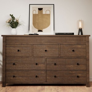 Garvee Fluted 7 Drawer Dresser, 7 Chest of Drawers with Fluted Design, 54" Wide Wooden Dresser Organizer for Bedroom Living Room Nursery - 1 of 4