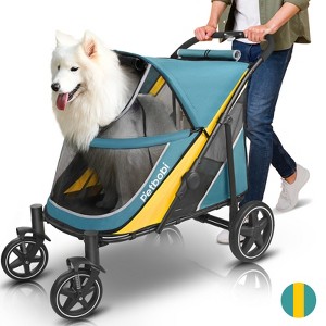 Petbobi Dog Stroller Large Mesh & Sunroof Easy Fold Dual Entry for Medium & Large Dogs up to 80 lbs, Greenetbobi Dog Car Booster Seat 4 Wheels, Black - 1 of 4