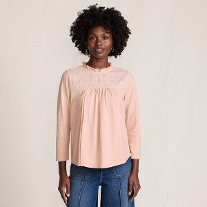 Lands' End Women's 3/4 Sleeve Cotton Slub Lace Trim Top - 1 of 4