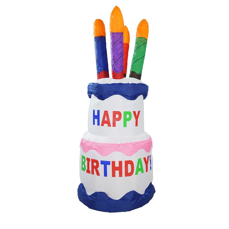 Northlight 4' Inflatable Lighted Happy Birthday Cake Outdoor Decoration, 1 of 6