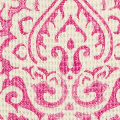 Pink and Natural Damask 22" Square Cotton Throw Pillow