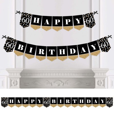 Big Dot of Happiness Adult 60th Birthday - Gold - Birthday Party Bunting Banner - Gold Party Decorations - Happy Birthday