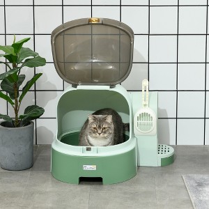 Whisen Space Capsule Enclosed Cat Litter Box with Lid, Removable Tray, Scoop and Side Step Entrance - Green - 1 of 4