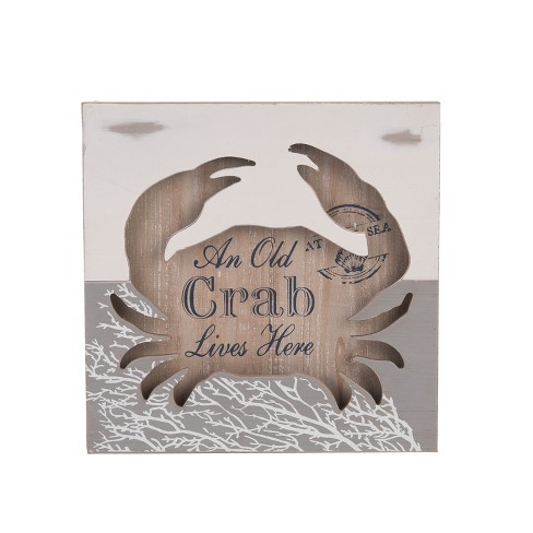 Beachcombers Cutout Old Crab Sign Wall Coastal Plaque Sign Wall Hanging  Decor Decoration For The Beach 11.75 x 0.75 x 11.75 Inches.