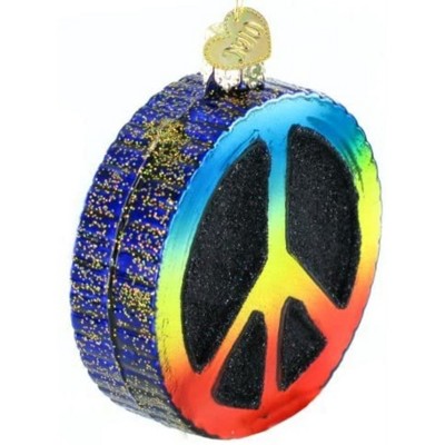 Rainbow Peace Sign Glass Blown Christmas Ornament