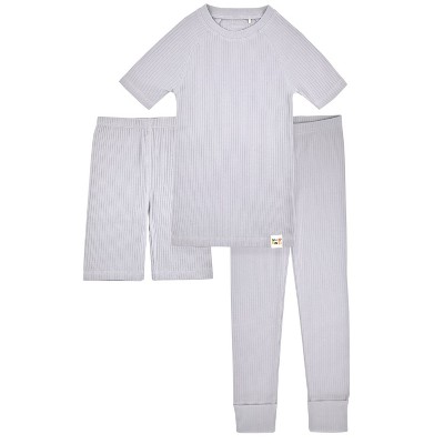 Organic Cotton Ribbed Unisex 6-Piece Pajama Set in Brown and Grey