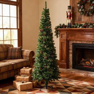 TinyhomieSlim Pine Needles Xmas Tree,7.5 Foot Pencil Artificial Christmas Tree with Realistic Branches - 1 of 4