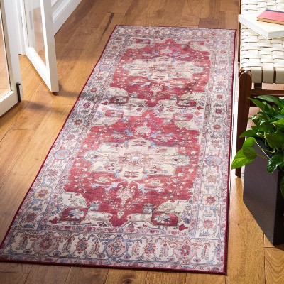 Tucson Red and Beige Washable Synthetic Runner Rug