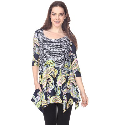 Women's 3/4 Sleeve Printed Teagan Tunic with Pockets - White Mark