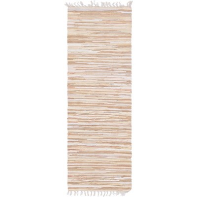 Handwoven Beige and Ivory Striped Synthetic Runner Rug