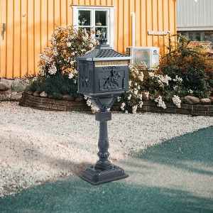 Outdoor Cast Aluminum Mailbox, Bronze Locking Postbox With Keys, Baffle Door, Retro Mid-Century Letter Box For Newspapers - 1 of 4