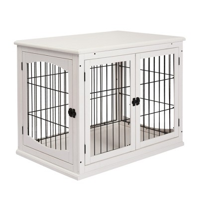 PawHut 26" Wooden Dog Crate, Furniture Style Pet Cage Kennel, End Table, with Lockable Double Door Entrance, and Top Shelf