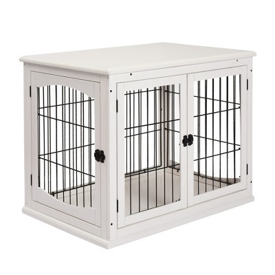 Tangkula Wooden Dog Crate Furniture With Pad Bed Double Doors Dog Kennel  End Table : Target