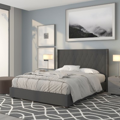 Elegant Dark Gray Queen Upholstered Bed with Nailhead Trim