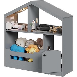 Kids Bookshelf, Toy Storage Organizer, Wooden Toddler Bookcase w/Motion Sensor Light for Kids, Dollhouse Bookshelf for Playroom Bedroom - 1 of 4