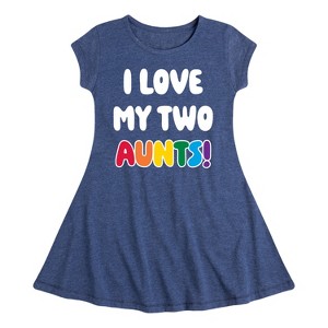 Girls' - Instant Message - I Love My Two Aunts Fit & Flair Cap Sleeve Graphic Dress - 1 of 4