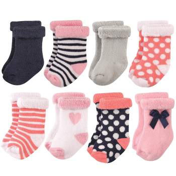 Hudson Baby Infant Girl Cotton Rich Newborn and Terry Socks, Heart