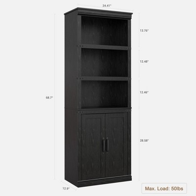 5-Tier Wooden Bookshelves with Cabinet Doors and Bookcases with Doors Floor Bookshelves and Office Storage Cabinets