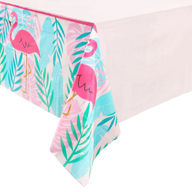 Sparkle and Bash 3 Pack Pink Flamingo Tablecloths Plastic Table Covers for Tropical Party Decorations, 54 x 108 In, 4 of 7