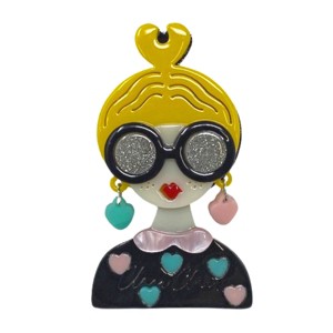 Wrapables Acrylic Fashion Brooch Pin for Sweaters, Coats, Scarves, and Bags, Hearts & Glasses - 1 of 4