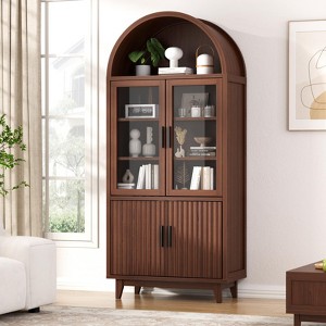 Arched Storage Cabinet 70.8" Tall with Fluted Door, Tempered Glass and Adjustable Shelves - 1 of 4