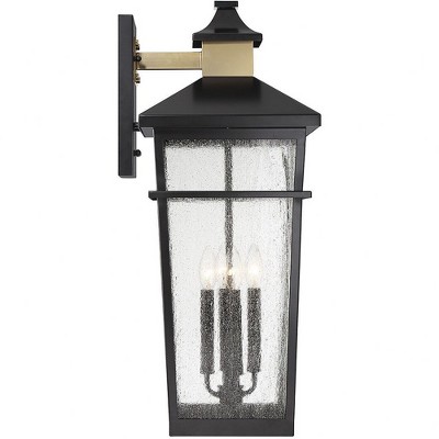 Kingsley Matte Black and Brass 4-Light Outdoor Wall Lantern