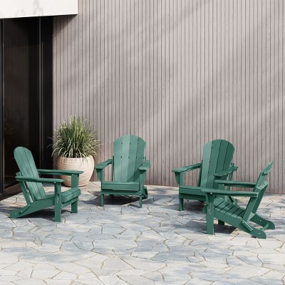 Dark Green HDPE Folding Adirondack Chair Set of 4