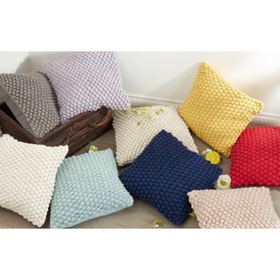 Ivory 20" Cotton Crochet Pompom Throw Pillow