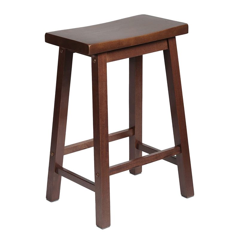 PJ Wood Classic Saddle-Seat 24'' Tall Kitchen Counter Stool for Homes, Dining Spaces, and Bars with Backless Seat, 4 Square Legs, Walnut (4 Pack), 2 of 7