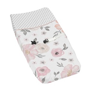 Sweet Jojo Designs Girl Changing Pad Cover Watercolor Floral Pink Grey and White - 1 of 4