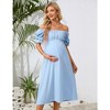 Women's Maternity Off Shoulder Dress Ruffle Short Sleeve Summer Casual Flowy Midi Dress Baby Shower Photoshoot - 4 of 4
