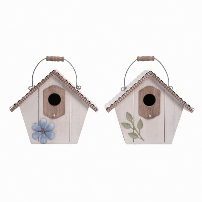 Transpac Set of 2 Multicolored MDF Metal Birdhouse Decorative Sculptures for Wall Decor