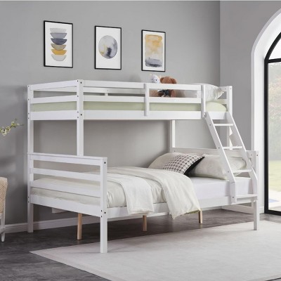 INFURNIC Beds Twin Over Full Bunk Bed with Guardrails Sturdy Wooden Frame and Ladder for Kids Teens, White, 78.35"*59.06"*61.81"