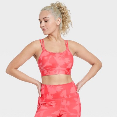 Women&#39;s Light Support Strappy Racerback Bra - All in Motion&#8482; Melon Pink L